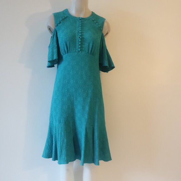Nanette Lepore Teal Cold Shoulder Dress - Picture 1 of 13
